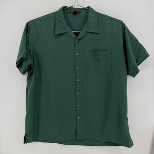 Harriton Shirt Mens 2XL Green Solid Rayon Blend Short Sleeve Camp Textured